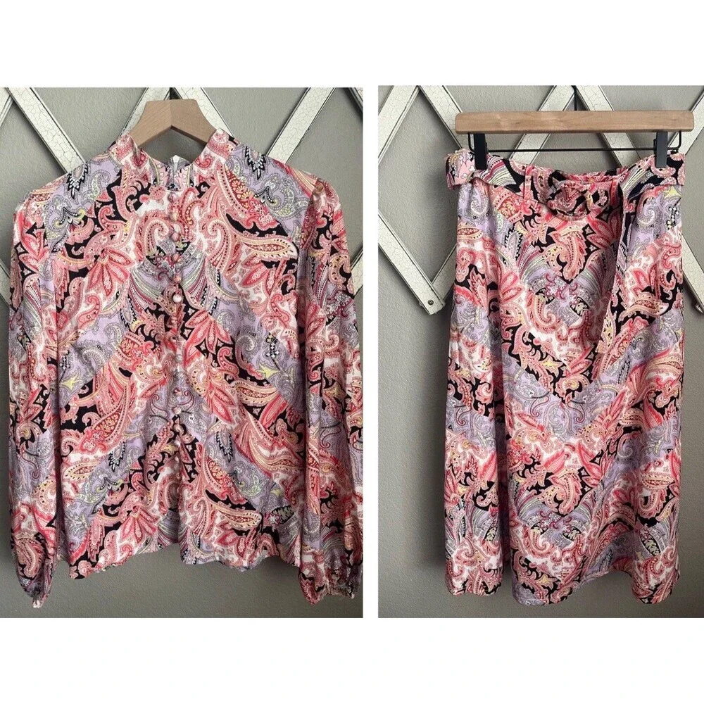 NWT! Beulah Style Women's M 2-piece Dress Multi Paisley Skirt & Top